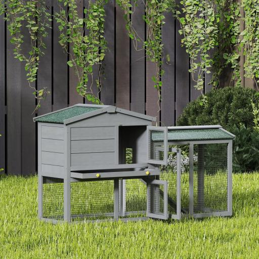 Conejera de Madera de 2 Niveles con Techo Asfáltico Bandeja Extraíble y Escalera para Exterior 150x45x85 cm Gris [6]