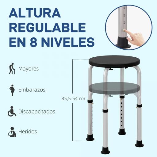 Taburete de Ducha de Aluminio con Altura Regulable Antideslizante Carga 135 kg para Ancianos y Discapacitados [5]