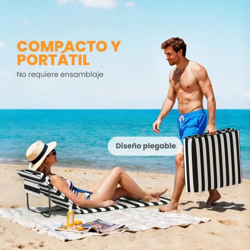 Conjunto de 2 Esterillas de Playa Plegable con Respaldo Ajustable Reposacabezas Acolchado 150x50x2 cm Gris y Blanco [2]