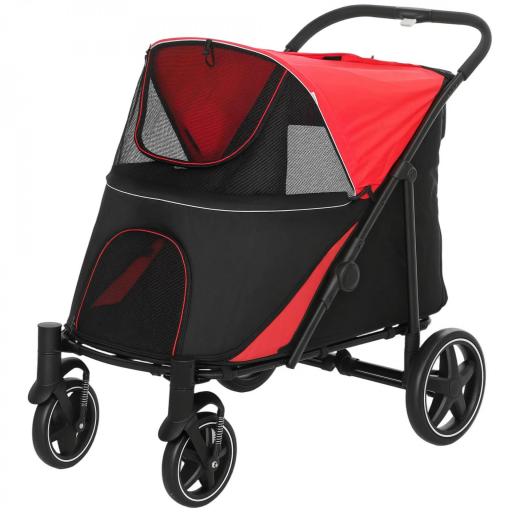 Cochecito para Perros Plegable Carrito para Mascotas con Ventanas de Malla Correas de Seguridad 112x65x100 cm Rojo [8]