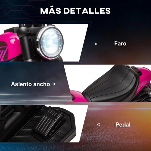 Moto Eléctrica para Niños de 18-36 Meses con Batería 6V Faro y Ruedas Auxiliares Desmontables Rosa [6]