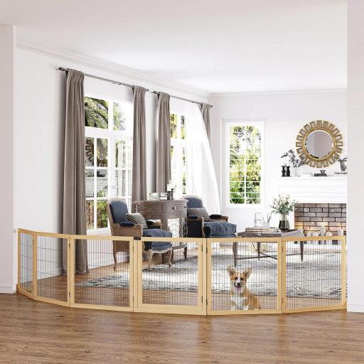 Barrera de Seguridad para Perros Plegable de Madera para Escaleras y Puertas con Soporte de Pie 432x36x70 cm Natural