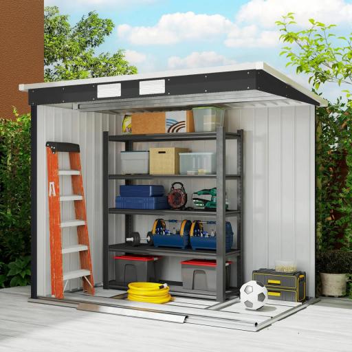 Cobertizo de Jardín Exterior 2,4 m² 213x130x172 cm con Puerta Corredera Techo Inclinado Base sin Suelo y Ventanas Gris [7]