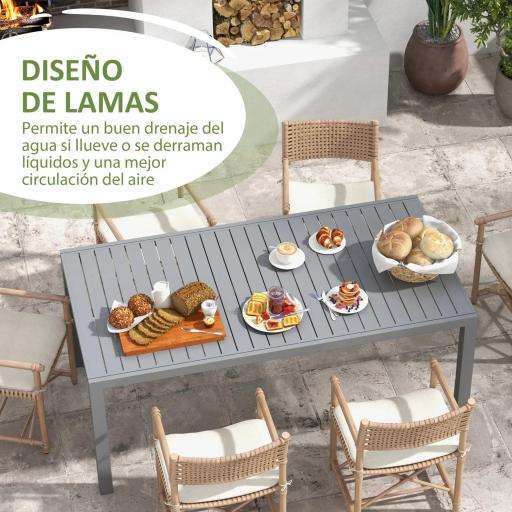 Mesa de Comedor Exterior Mesa de Terraza para 6 -8 Personas con Marco de Aluminio 180/240x94x73 cm Gris Oscuro [6]