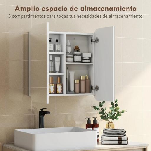 Armario de Baño con Espejo Diseño con Bordes Curvados 2 Puertas Estantes Ajustables 68x13x66 cm Blanco [5]