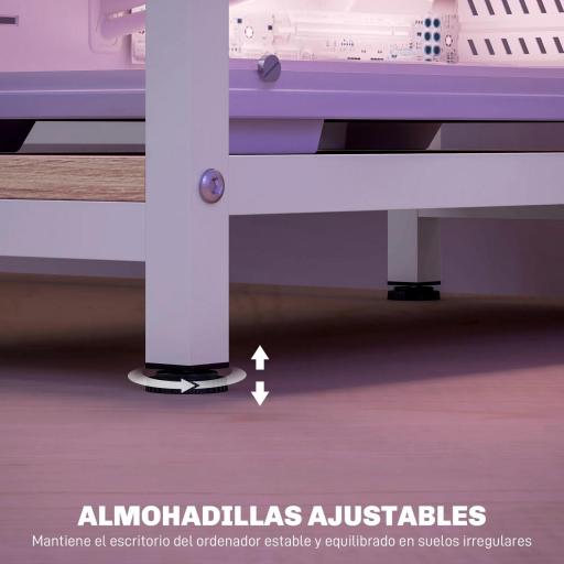 Mesa de Escritorio con Luces LED Cajones Tomas de Corriente Puertos USB y Soporte para Monitor 155,5x48x88,5 cm Natural [5]