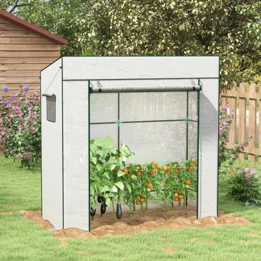 Invernadero de Exterior con Ventanas de Malla y Puerta con Cremallera para Cultivar Plantas Flores 196x77x197 cm Blanco [5]
