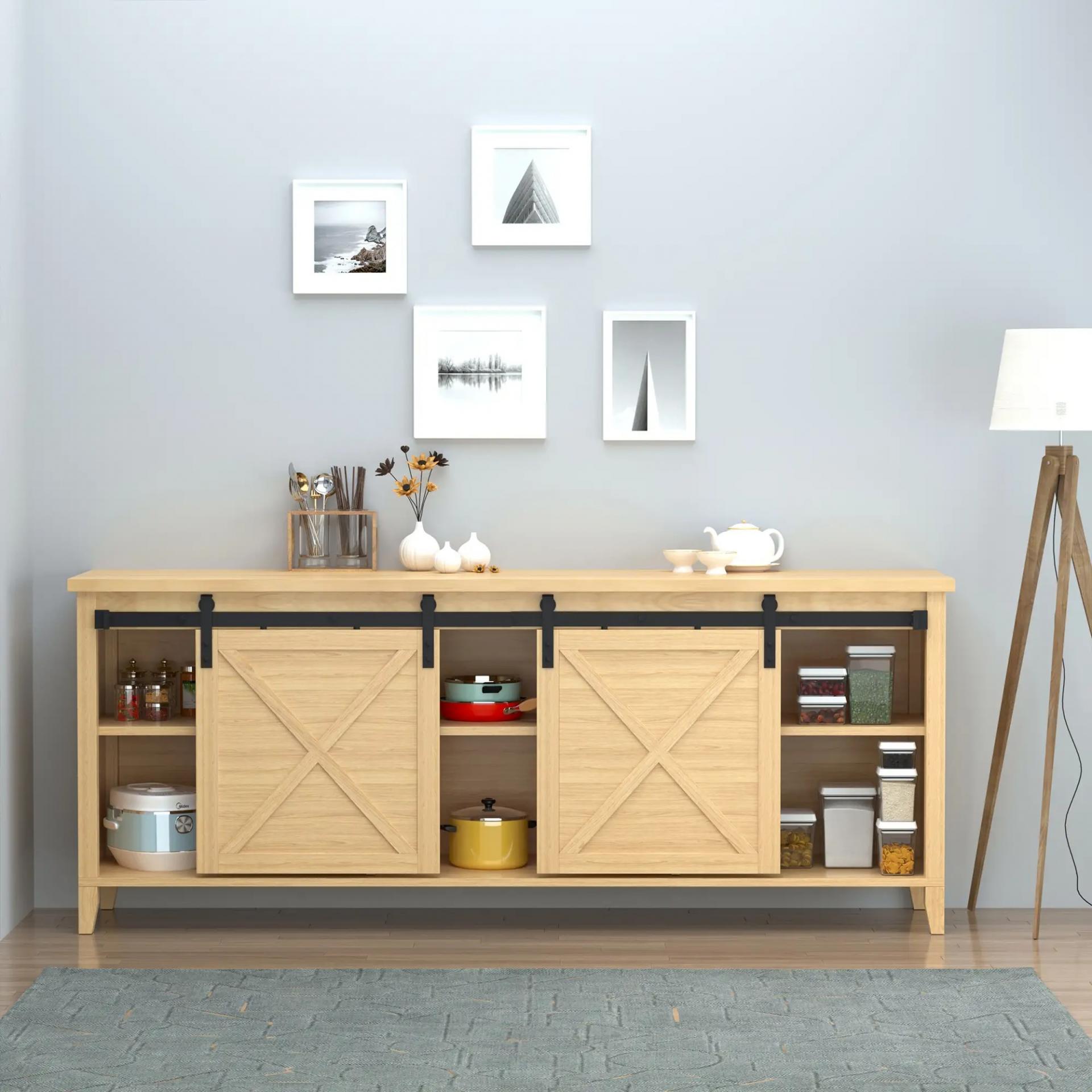 Herrajes Puertas Correderas 183 cm para Puerta Corredera Doble de Madera Ancho 45 cm Mueble de TV Armario Negro