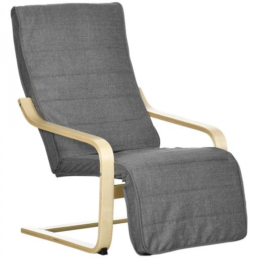 Sillón de Salón con Reposapiés Ajustable Silla Relax Butaca Tapizado en Tela para Oficina Dormitorio 66,5x94x100 cm Gris [2]