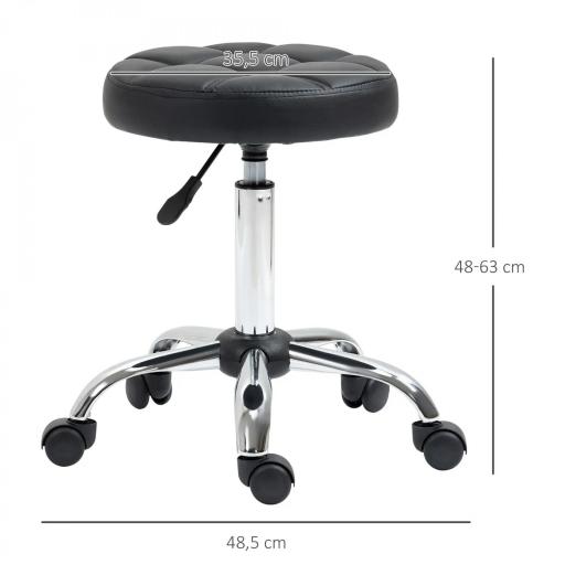 Taburete Giratorio con Ruedas Regulable en Altura de 48-63 cm Taburete de Trabajo Tapizado en Cuero PU para Peluquería Cosmética Dentista Diámetro Ø35,5 cm Negro [1]