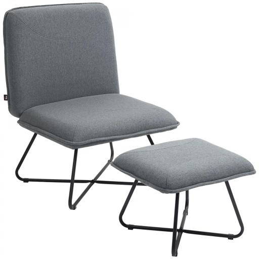 Butaca con Reposapiés Sillón para Lectura con Patas de Acero en Forma de Cruz Gris Oscuro [10]