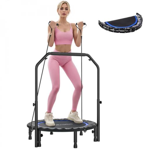 Cama Elástica Plegable Ø102 cm con Mango Ajustable Marco de Acero para Entrenamiento Piernas Cuerpo Azul y Negro [8]