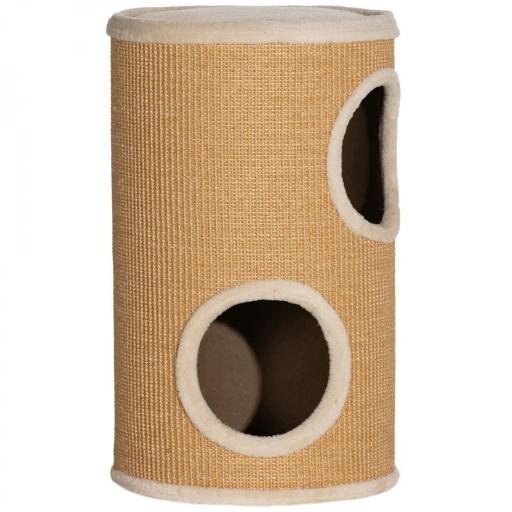 Barril Rascador para Gatos de 2 Niveles Torre Rascador para Gatos con 2 Cuevas y Cubierta de Sisal Ø35x60 cm Marrón [6]
