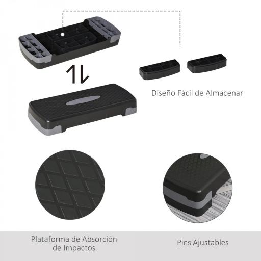 Step para Fitness Stepper Aeróbic Step de Aeróbic Antideslizante con Altura Regulable 2 Niveles de 10/15 cm Carga 150 kg para Ejercicio en Casa Gimnasio 68x29x15 cm Negro [3]