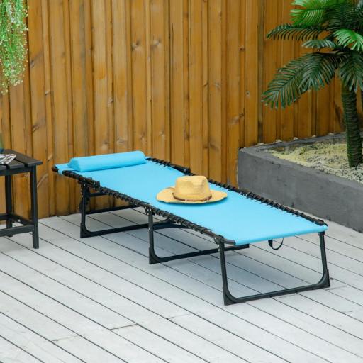 Tumbona Plegable, Tumbona Jardín Exterior Reclinable 4 Posiciones con Reposacabezas y Marco de Acero, Carga 120 kg, para Terraza, Piscina, Playa, 189x58x30 cm, Azul Claro [6]