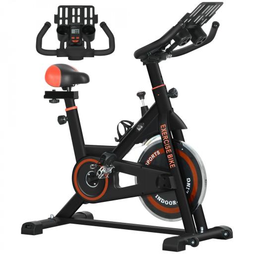 Bici Estática con Resistencia Regulable Volante de Inercia 8 kg Pantalla LCD Manillar y Asiento Ajustable Negro y Rojo [8]
