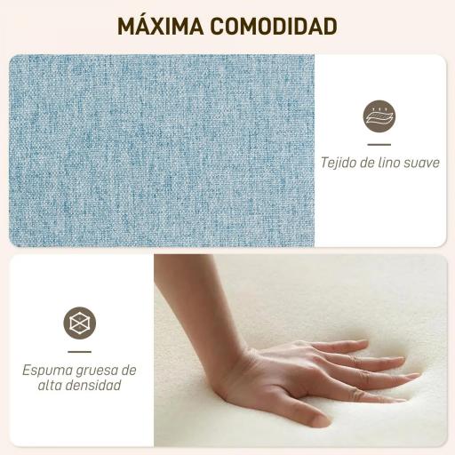 Sillón con Reposapiés Sillón Lectura con Respaldo Alto Capitoné Patas de Madera y Tapizado en Lino Azul Claro [3]