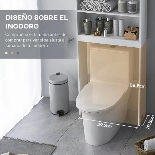 Mueble sobre Inodoro con 2 Puertas Estantes Abiertos y Estante Ajustable Mueble para Baño 66x23x178 cm Blanco [6]