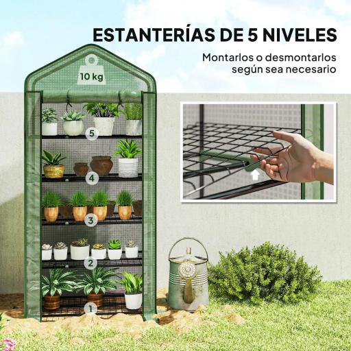 Invernadero Resistente de 5 Niveles con 1 Puerta con Cremallera Anti-UV Diseño Ensanchado y Estantes 90x49x193 cm Verde [2]
