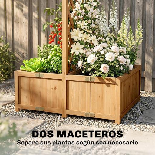 Jardinera con Enrejado de Madera para Plantas Trepadoras con 2 Cajas Plegables Base de Listones 73x70x170 cm Natural [2]