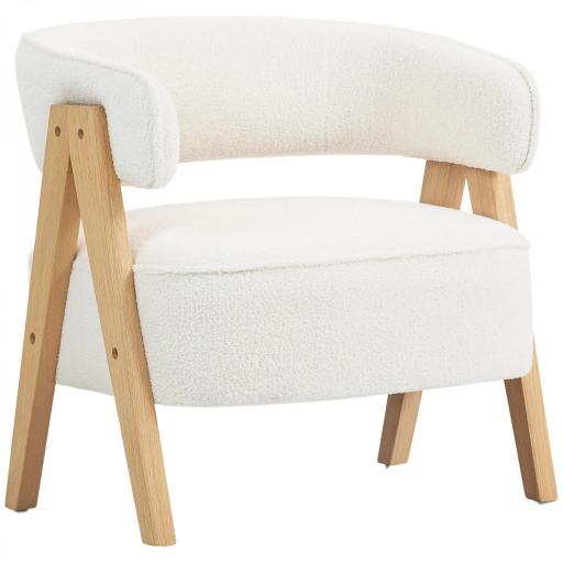 Butaca de Salón Tapizada en Borreguito Acolchada Gruesa Patas de Madera Respaldo Curvado 70x64x71 cm Blanco [8]