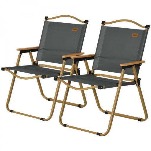 Outsunny Set 2 Sillas de Jardín Plegables con Reposabrazos Sillas para Camping y Playa en Tela Oxford 54x59x78 cm Gris Oscuro [3]