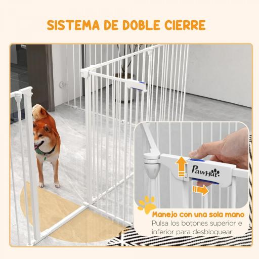 Corralito para Mascotas de 8 Paneles 64x90 cm con Doble Cerradura Función de Bloqueo Auxiliar y Forma Bricolaje Blanco [4]