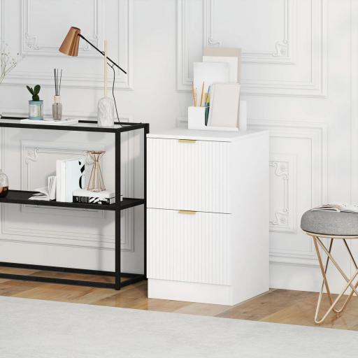 Cajonera de Escritorio con 2 Cajones Frentes Acanalados Mueble Archivador para Tamaño A4 o Carta 40x40x71 cm Blanco [5]