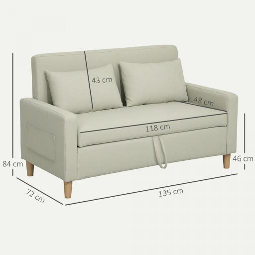 Sofá de 2 Plazas Moderno y Compacto Tapizado en lino con Muelles y Cojines para Espacios Pequeños 135x72x84 cm Beige [1]