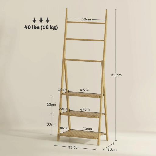 Estantería de Baño de Bambú Plegable con 3 Estantes con Barras Estantería de Madera en Forma de A 53,5x30x53 cm Natural [1]
