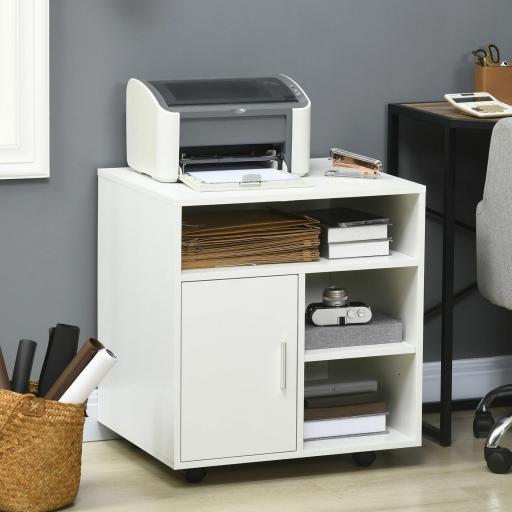 Mueble con Ruedas Armario de Oficina Multifuncional con Estantes con Amplio Espacio de Almacenaje 60x50x65,5 cm Blanco