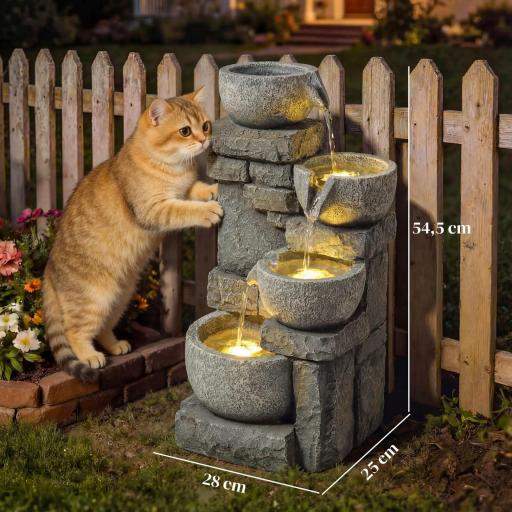 Fuente de Jardín con Iluminación LED Bomba Fuente Decorativa en Cascada de 4 Niveles Flujo Ajustable Gris [1]