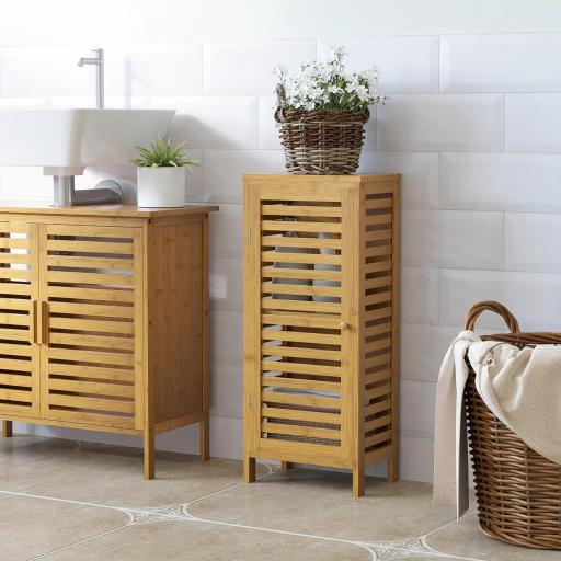 Armario de Baño de Bambú con Estantes Ajustables Mueble de Almacenaje para Salón Cocina Antivuelco 30x19,9x70 cm Natural [6]