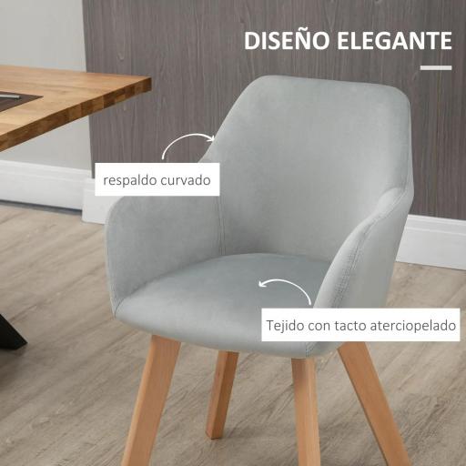Juego de 2 Sillas de Comedor Modernas Tapizadas en Terciopelo con Patas de Madera para Salón 54x57x80 cm Gris [5]