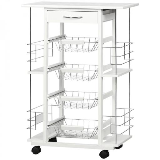 Carrito de Cocina con Ruedas Carrito Verdulero con Cajón Cestas y Estantes Laterales 57x37x83cm Blanco [8]