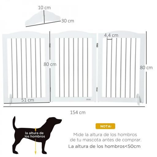 Barrera de Seguridad para Perros para Escaleras y Puertas Diseño Plegable y Pies de Apoyo 154x30x80 cm Blanco [1]