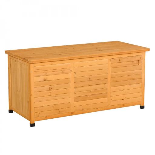 Baúl de Madera Exterior Caja de Almacenamiento de Jardín con Tapa Abrible y Diseño Persiana 127x56x60 cm Natural [7]