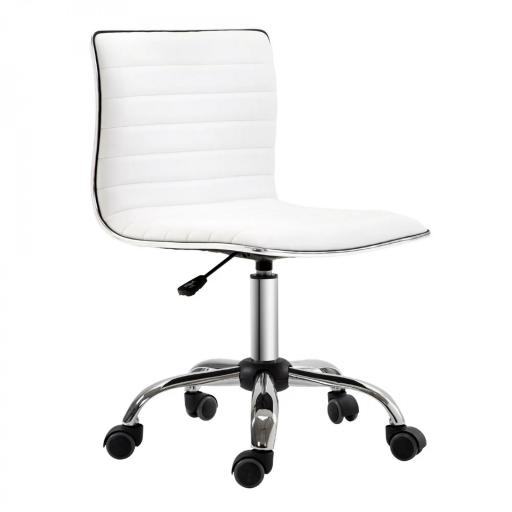 Silla de Escritorio sin Brazos Giratoria con Altura Ajustable Silla para Estudio Tapizada en PU Carga 120 kg Blanco [8]