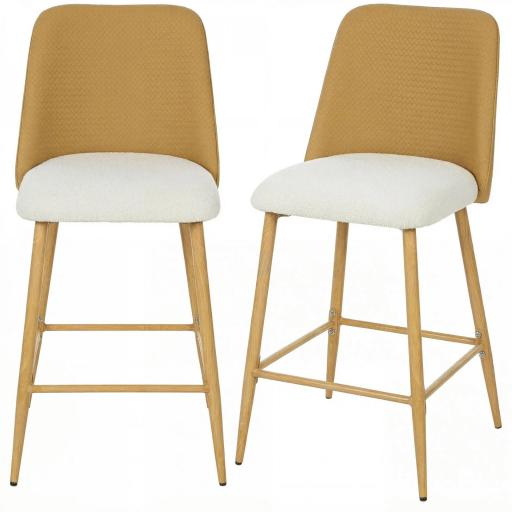 Juego de Taburetes Altos de Cocina con Respaldo y Reposapiés Tapizados de Lino y PU Marco de Acero Marrón [8]