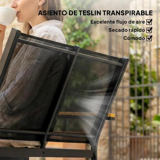 Conjunto Jardín Exterior de 4 Piezas con Sofá de 2 Plazas 2 Sillones Mesa de Cristal Templado Tela Textilene Negro [3]