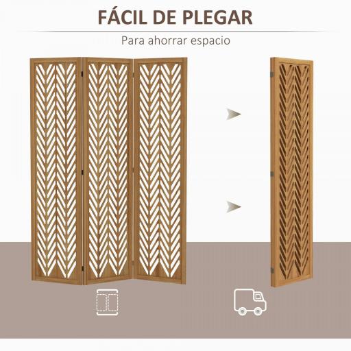 Separador de Ambientes Plegable de 3 Paneles 120x1,7x170 cm Biombo de Madera con Patrones Geométricos Natural [6]