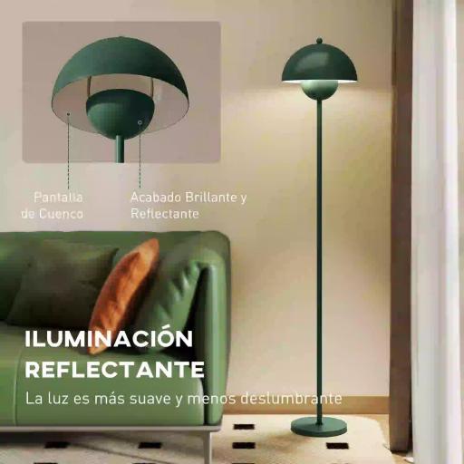 Lámpara de Pie para Salón Moderna con Pantalla de Cuenco Interruptor de Pie Casquillo E27 Sin Bombilla Ø30x155 cm Verde [5]