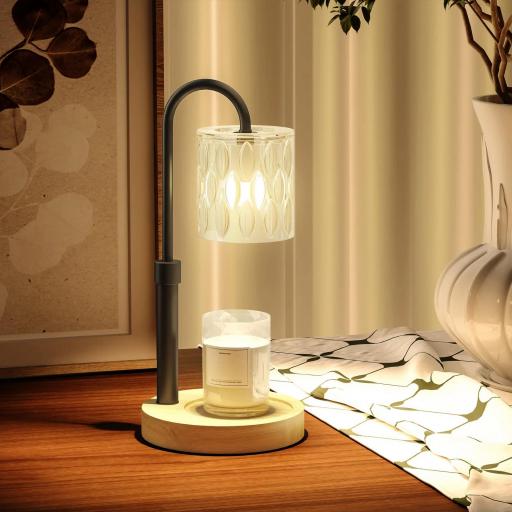 Lámpara Calefactora de Velas con Base Pantalla de Vidrio y Varilla Negra Ø15x32,5 cm para Dormitorio Salón Multicolor [6]