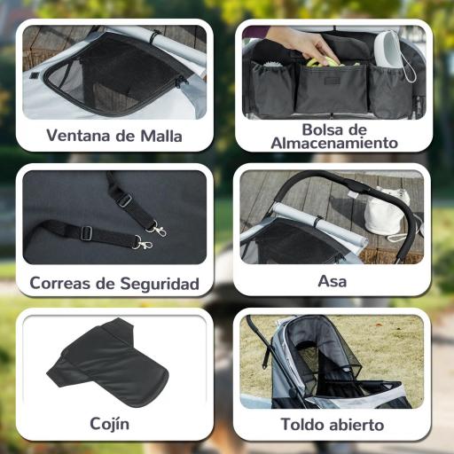 Cochecito Plegable para Mascotas con Ventanas de Malla Cojín Acolchado para Perros de hasta 30 kg 124x67x100 cm Gris [3]