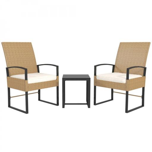 Conjunto de Jardín Exterior de Ratán de 3 Piezas con Respaldo Ajustable Cojines Acolchados y Encimera de Vidrio Beige [7]