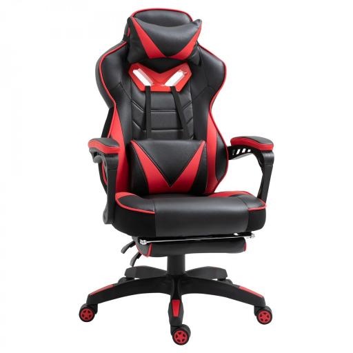 Silla Gaming Ergonómica Silla de Escritorio de Oficina Regulable en Altura Reclinable Respaldo 65x70x118,5-128,5cm Rojo [7]