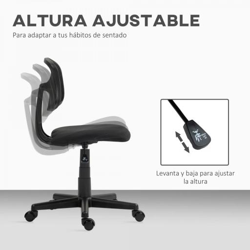 Silla de Oficina sin Brazos Silla de Escritorio Giratoria con Respaldo de Malla Transpirable Altura Ajustable Negro [3]