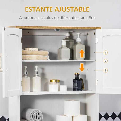 Mueble sobre Inodoro Armario Alto para Lavadora con Balda Interior Ajustable para Baño WC 64x22x165 cm Blanco [2]