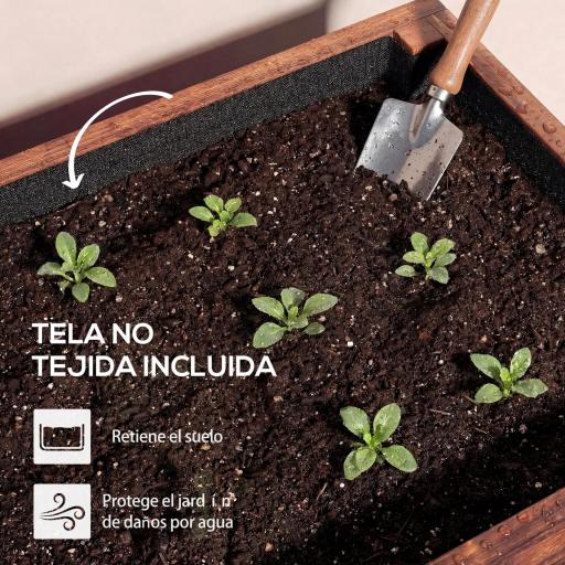 Jardinera Exterior de Madera con Ruedas con Orificio de Drenaje y Tela no Tejida Macetero 60x30x41 cm Marrón Oscuro [7]