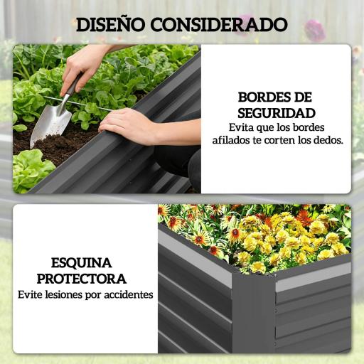 Jardinera Exterior Grande Rectangular de Acero Galvanizado para Terraza con Base Abierta 180x90x57,5 cm Gris [3]